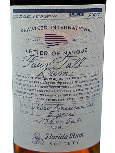 Privateer Faux Fall Rum Florida Rum Society Cask P913